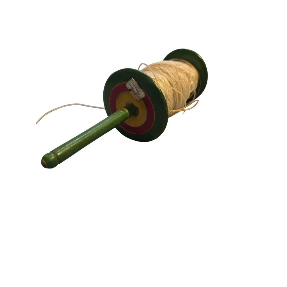 KITE STRING HOLDER VINTAGE Wooden Green Spool